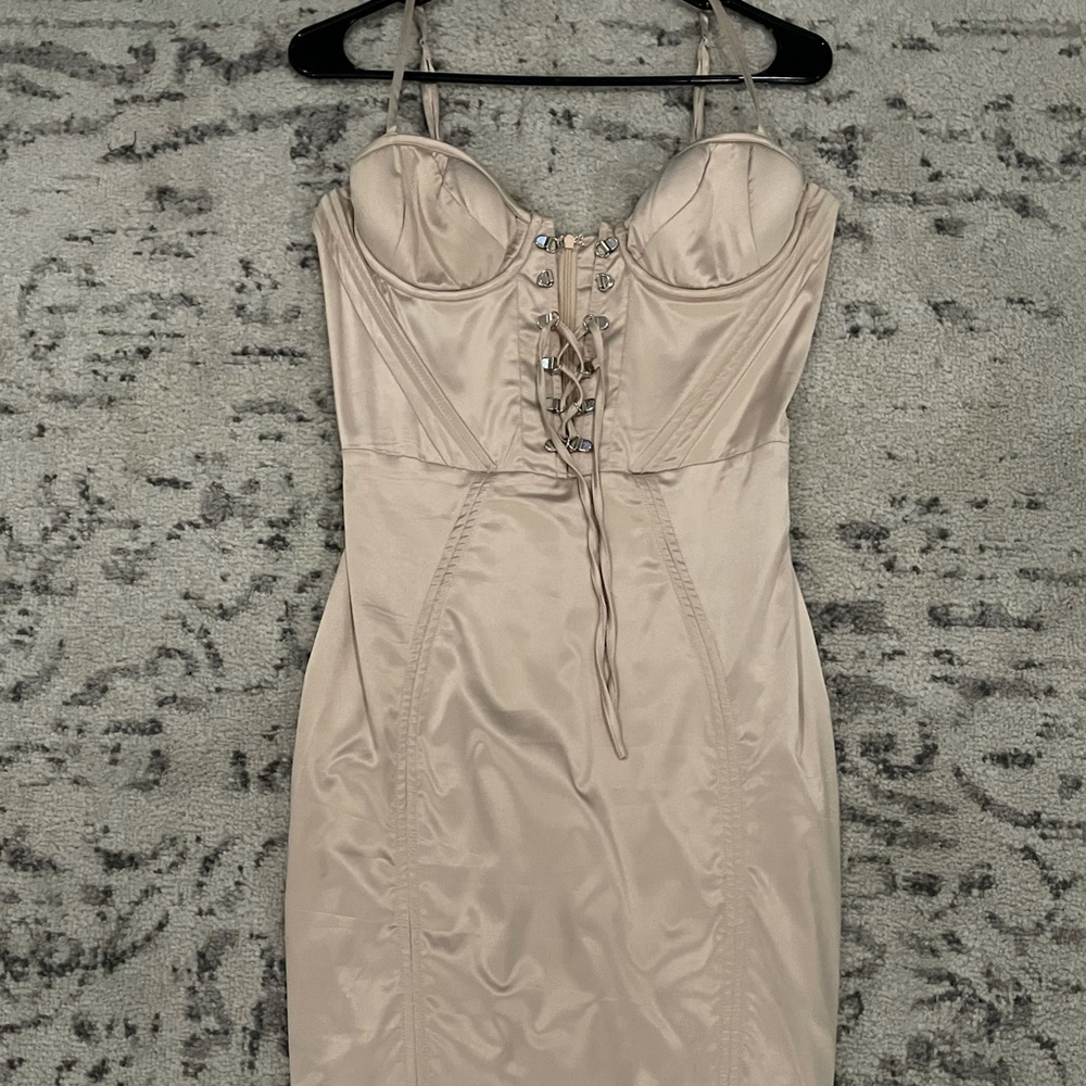 Oh Polly Boo’d Up Curved Cup Satin Midi Dress